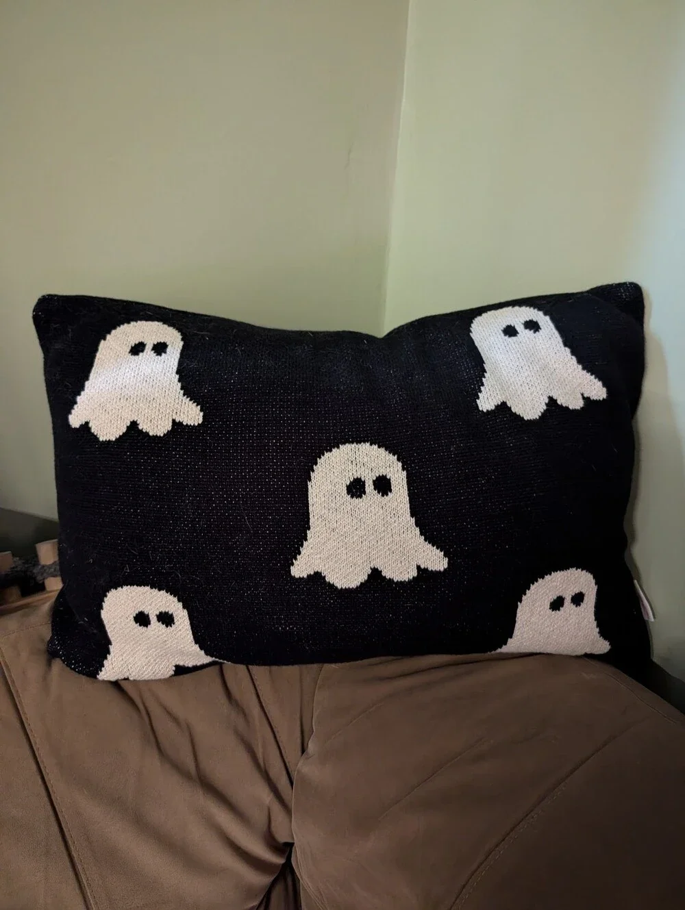 Black & White Ghost Accent Pillow - Cozy Halloween Decor